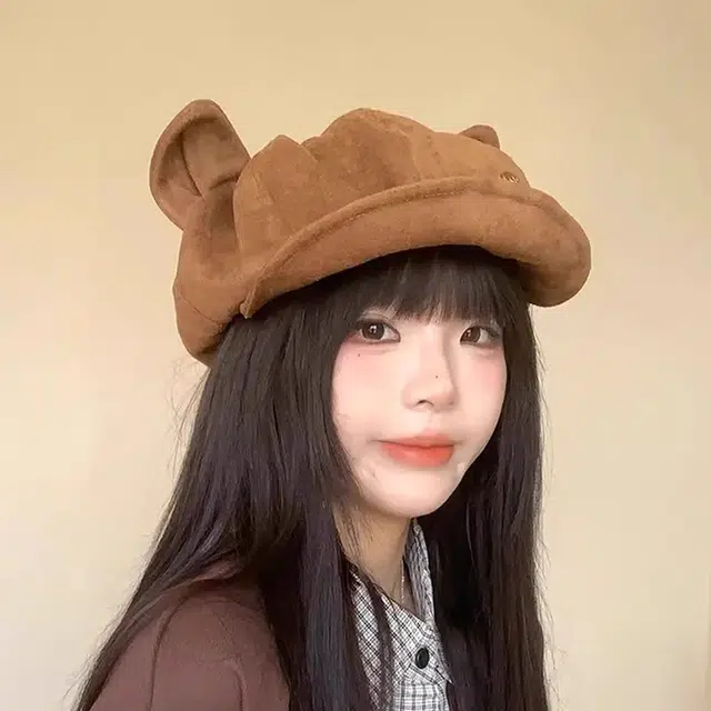 钓鱼熊 日系可爱猫耳朵八角帽子复古百搭贝雷帽时尚显脸小画家帽 聚酯纤维 蓓蕾帽 男女同款情侣款