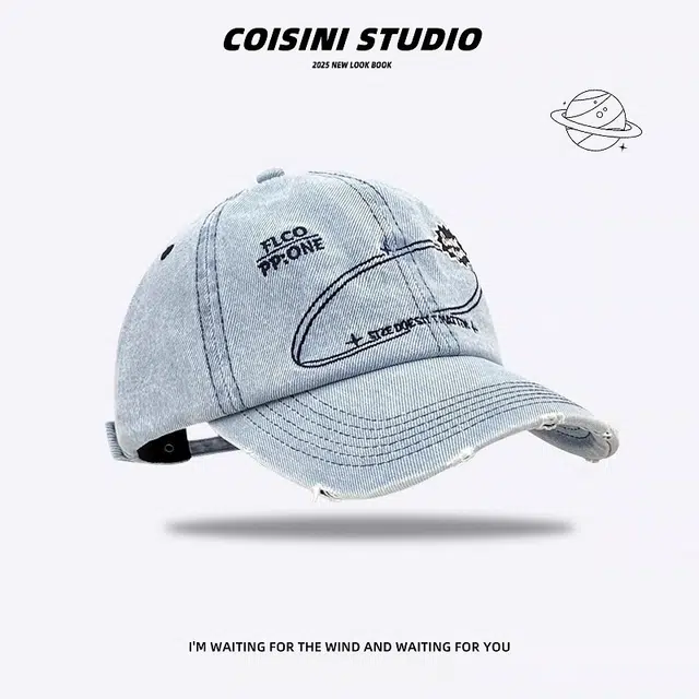 钓鱼熊 小众字母刺绣休闲百搭软顶帽子 棉 鸭舌帽 男女同款情侣款