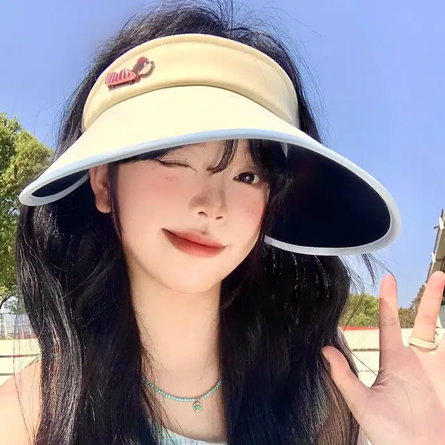 钓鱼熊 可爱小狗 防紫外线大帽檐 聚酯纤维 防晒帽 男女同款情侣款