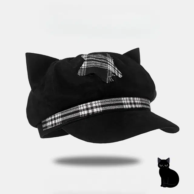 钓鱼熊 复古亚文化黑色朋克宅文化千禧辣妹百搭八角帽子 涤纶 贝雷帽 男女同款情侣款