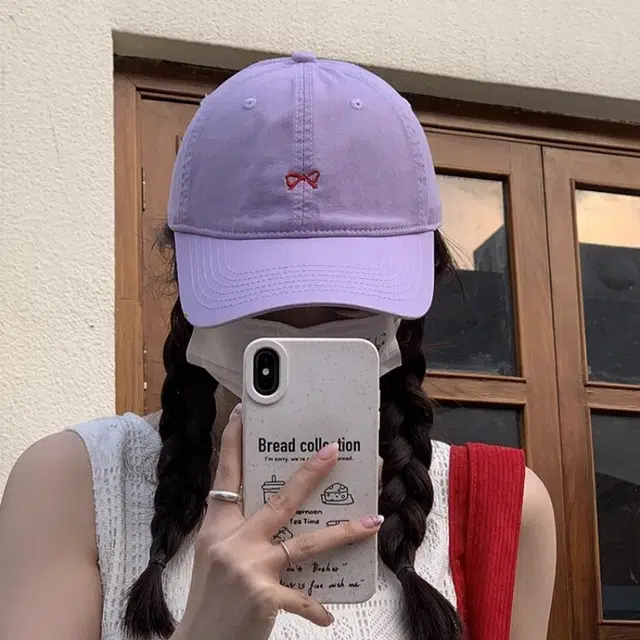 钓鱼熊 简约小蝴蝶结刺绣遮阳防晒韩版百搭显脸小 棉 鸭舌帽 男女同款情侣款