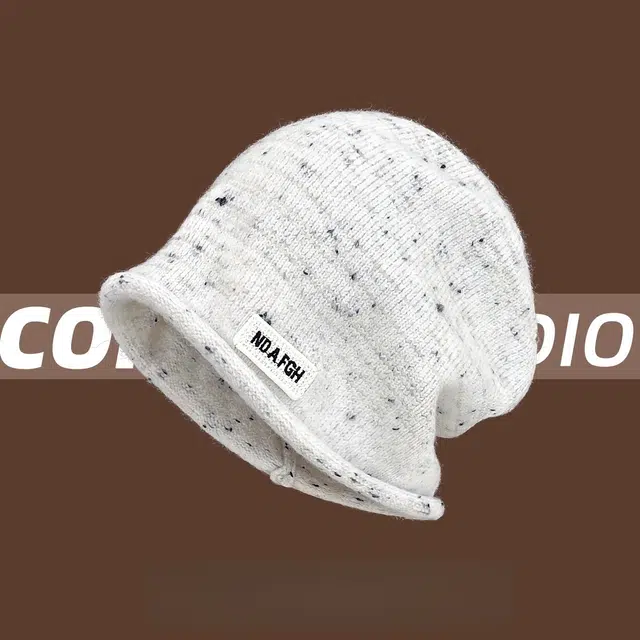 钓鱼熊 韩版慵懒风卷边包头帽子气质款时尚百搭显脸小出片冷帽潮 聚酯纤维 绒线帽 男女同款情侣款