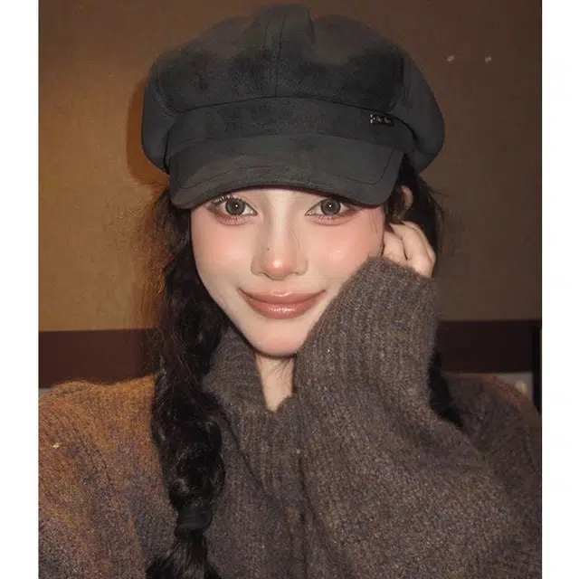 钓鱼熊 自留砂皮质英伦风八角帽复古时髦显脸小百搭报童帽 聚酯纤维 贝雷帽 男女同款情侣款
