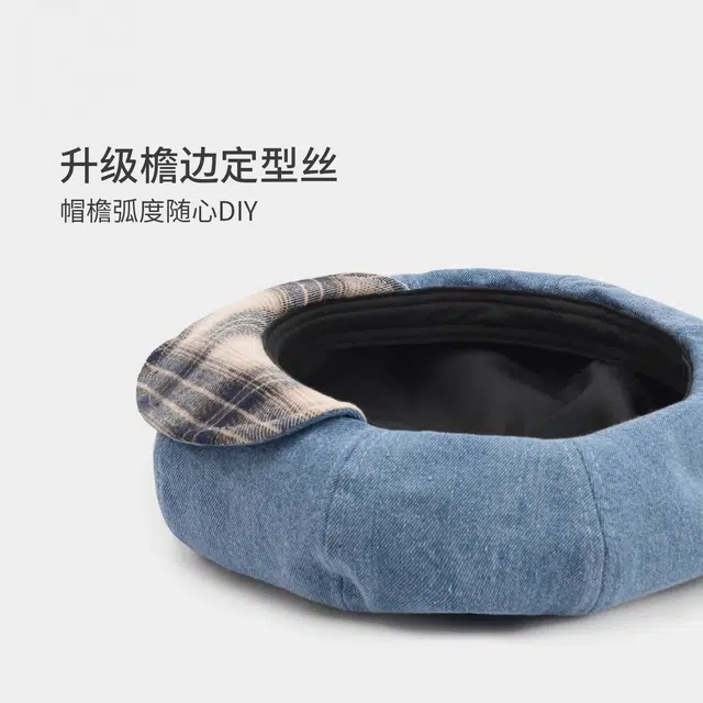 钓鱼熊 牛仔立体版型显脸瘦可爱蓝色画家帽子日系画家帽百搭显脸小 聚酯纤维 贝雷帽 男女同款情侣款