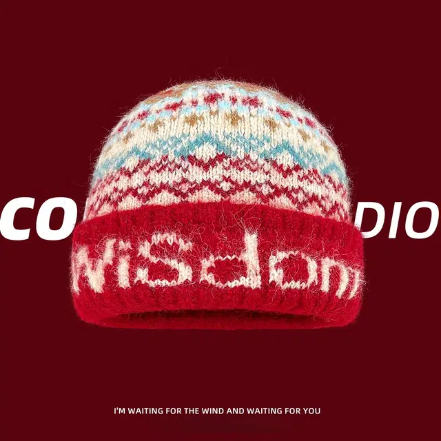 钓鱼熊 费尔岛风字母保暖护耳百搭复古 针织 绒线帽 男女同款情侣款