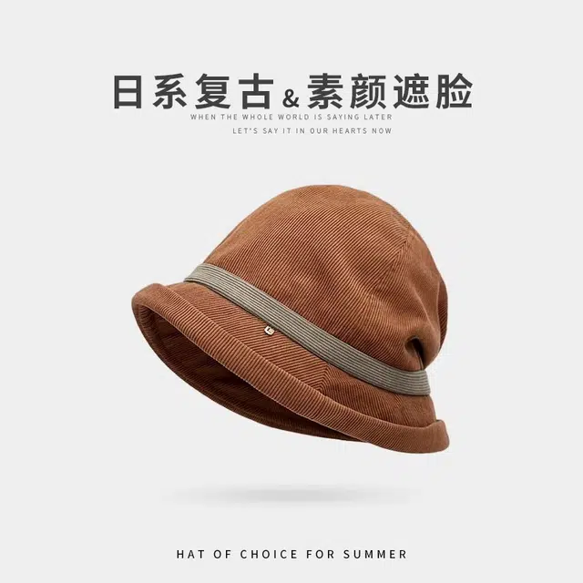 钓鱼熊 设计灯芯绒堆堆帽时尚包头帽复古显脸小渔夫帽 聚酯纤维 绒线帽 男女同款情侣款