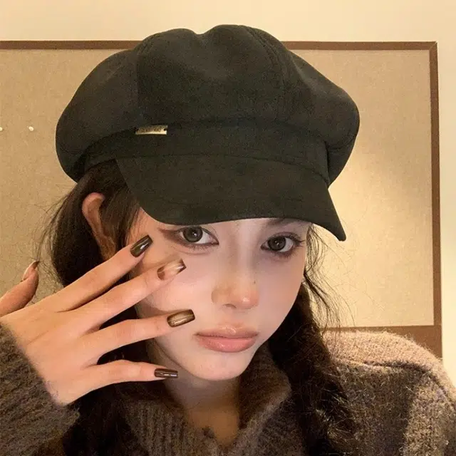 钓鱼熊 自留砂皮质英伦风八角帽复古时髦显脸小百搭报童帽 聚酯纤维 贝雷帽 男女同款情侣款