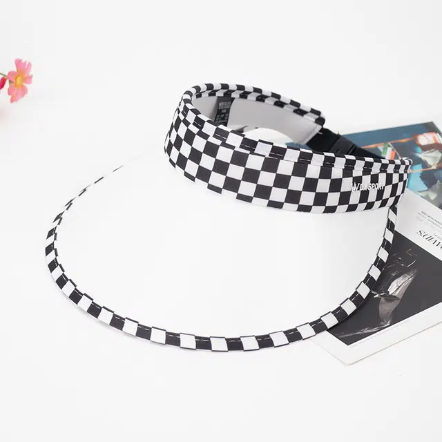 钓鱼熊 夏季空顶帽拼色棋盘格发夹大沿休闲太阳帽 环保塑胶板+棉 防晒帽 女款