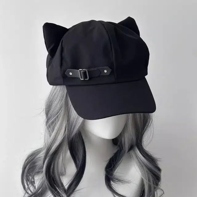 钓鱼熊 猫耳朵显脸小可爱小众设计皮扣大帽檐 棉 贝雷帽 男女同款情侣款