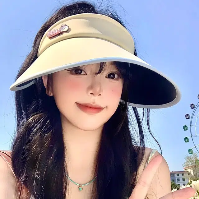 钓鱼熊 可爱小狗 防紫外线大帽檐 聚酯纤维 防晒帽 男女同款情侣款