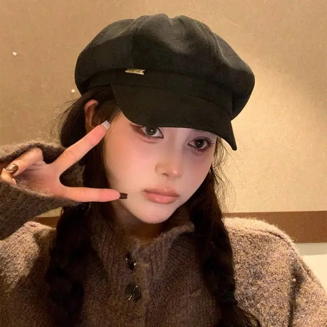 钓鱼熊 自留砂皮质英伦风八角帽复古时髦显脸小百搭报童帽 聚酯纤维 贝雷帽 男女同款情侣款
