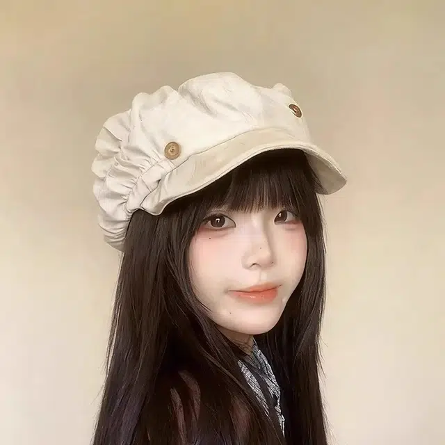 钓鱼熊 日系可爱猫耳朵八角帽子复古百搭贝雷帽时尚显脸小画家帽 聚酯纤维 蓓蕾帽 男女同款情侣款