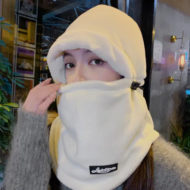 钓鱼熊 可戴头盔冬季围脖一体套头帽加绒骑行帽 棉 斗篷帽 男女同款情侣款