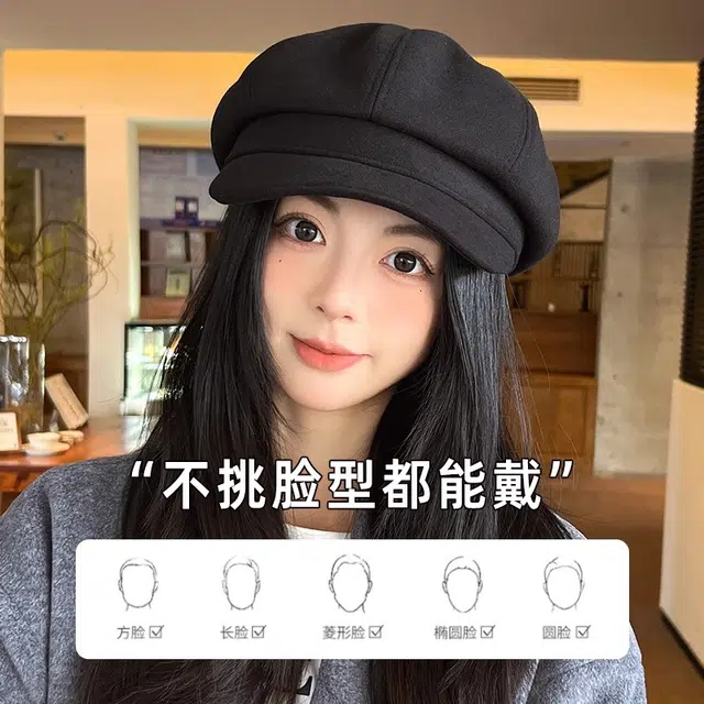 钓鱼熊 大头围韩系白色云朵画家帽子 涤纶 贝雷帽 男女同款情侣款