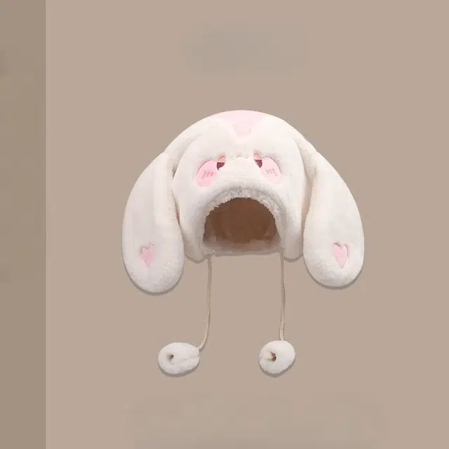 钓鱼熊 大头围毛绒绒帽子加绒保暖套头帽可爱兔子头防寒护耳百搭显脸小 聚酯纤维 雷锋帽 男女同款情侣款