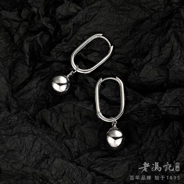老冯记银楼 大圆珠圆球个性百搭 铜镀金 耳环 女款