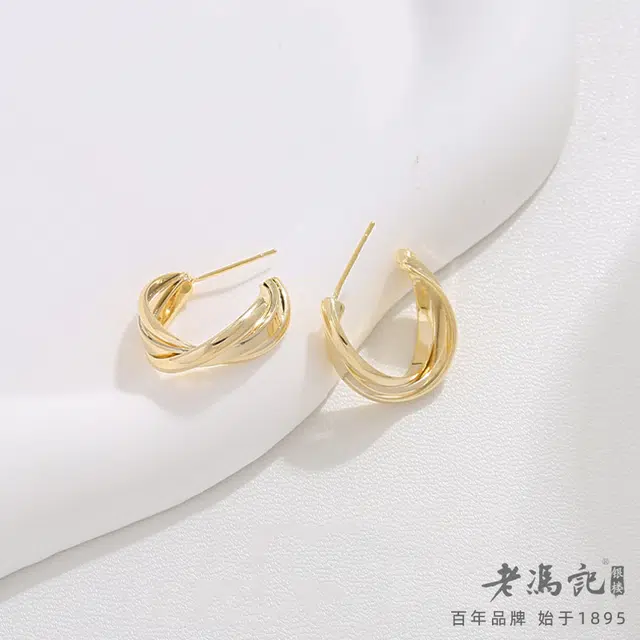 老冯记银楼 简约金属小众麻花时尚耳饰轻奢小众 铜镀金 耳环 女款