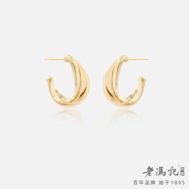 老冯记银楼 简约金属小众麻花时尚耳饰轻奢小众 铜镀金 耳环 女款