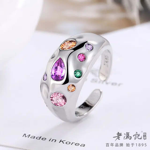 老冯记银楼 彩色爱心简约气质小众轻奢 铜镀金 戒指 女款