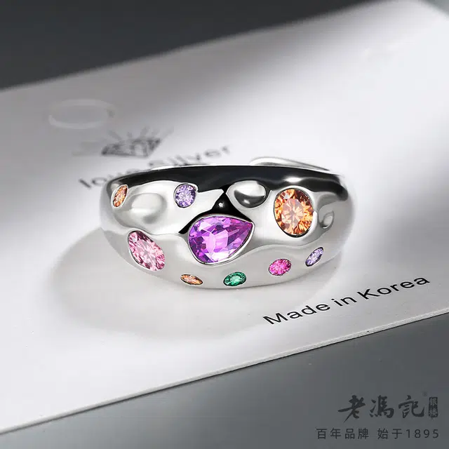 老冯记银楼 彩色爱心简约气质小众轻奢 铜镀金 戒指 女款