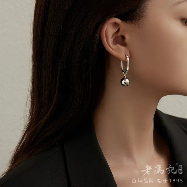 老冯记银楼 大圆珠圆球个性百搭 铜镀金 耳环 女款