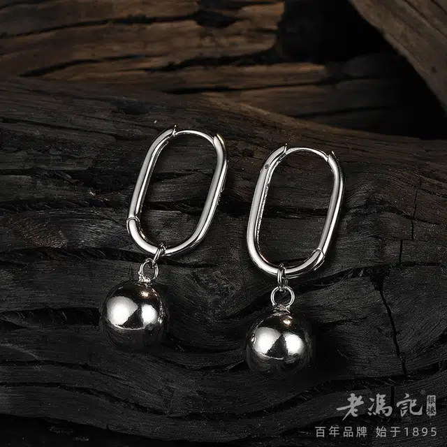老冯记银楼 大圆珠圆球个性百搭 铜镀金 耳环 女款
