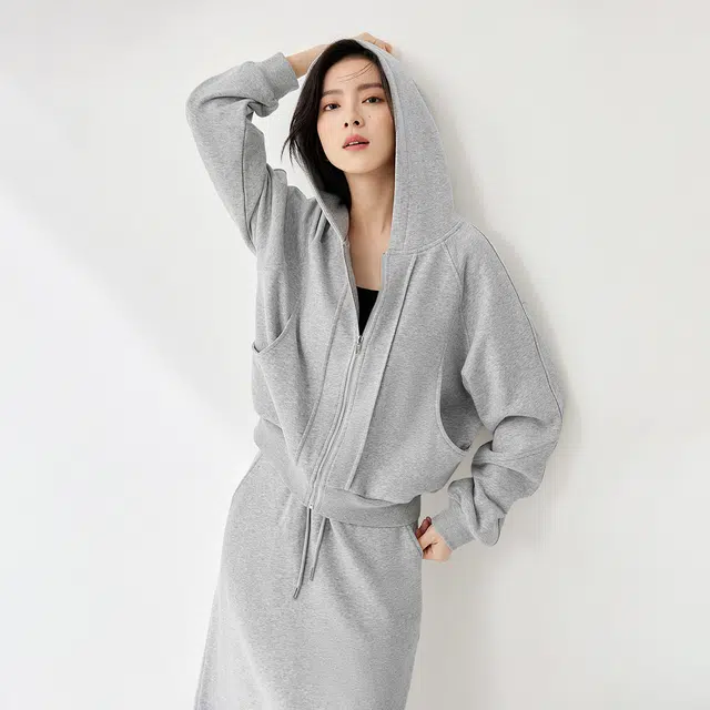 对白 索罗娜休闲卫衣套装连帽开衫直筒半身裙两件套 女款