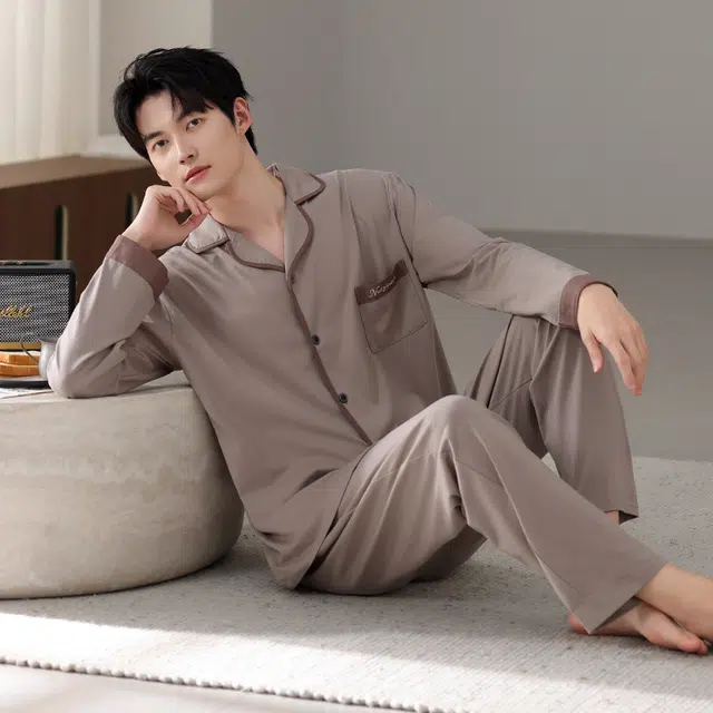 芬腾可安 秋冬外出可穿的加厚保暖舒适透气亲肤简约家居服睡衣套装 男款