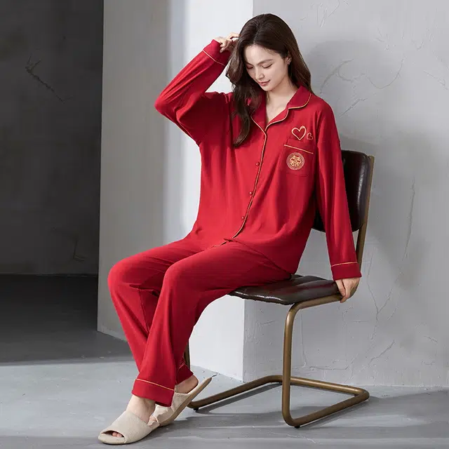 芬腾可安 喜庆秋冬季情侣款亲肤显瘦保暖柔软舒适家居服睡衣套装 女款