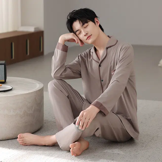 芬腾可安 秋冬外出可穿的加厚保暖舒适透气亲肤简约家居服睡衣套装 男款
