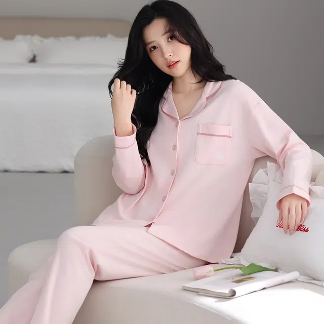 芬腾可安 秋冬休闲简约显瘦舒适开衫纯棉亲肤透气家居服睡衣套装 女款