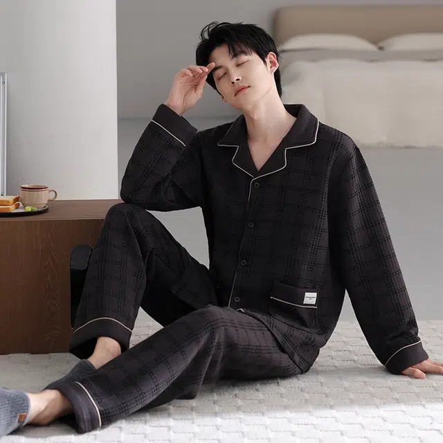芬腾可安 秋冬加厚保暖舒适透气亲肤简约外出可穿的家居服睡衣套装 男款