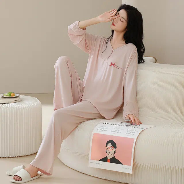 芬腾可安 秋冬季精致浅色系简约显瘦设计感亲肤家居服睡衣套装 女款