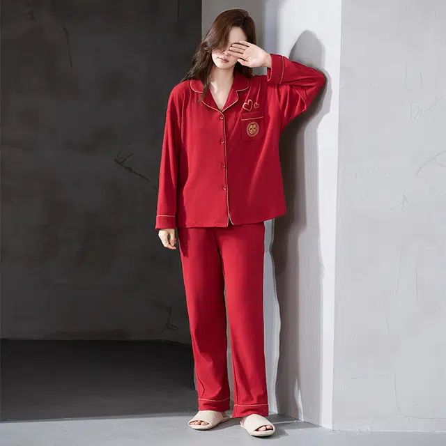 芬腾可安 喜庆秋冬季情侣款亲肤显瘦保暖柔软舒适家居服睡衣套装 女款