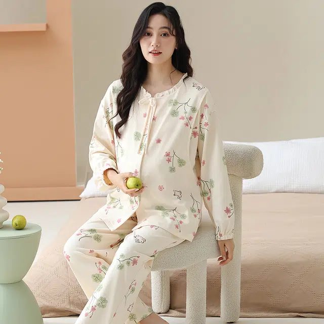 芬腾可安 外出可穿柔软舒适透气春秋哺乳期可穿的月子家居服睡衣套装 女款