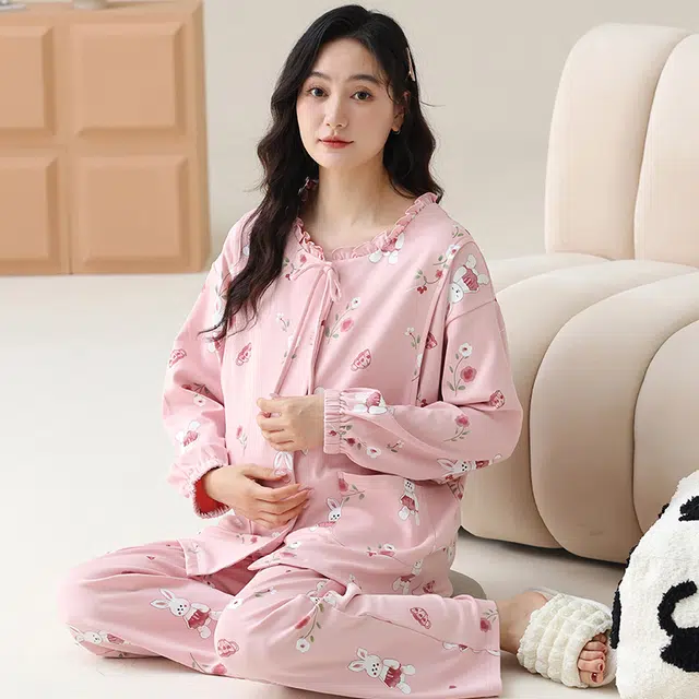 芬腾可安 外出可穿柔软舒适休闲春秋哺乳期可穿的亲肤月子家居服睡衣套装 女款