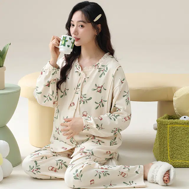 芬腾可安 外出可穿柔软舒适春秋休闲哺乳期可穿的月子家居服睡衣套装 女款