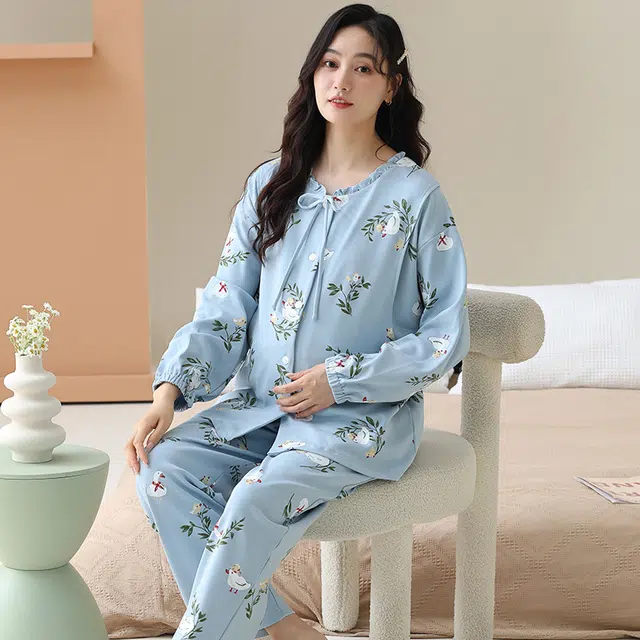 芬腾可安 外出可穿柔软舒适春秋哺乳期可穿月子家居服睡衣套装 女款