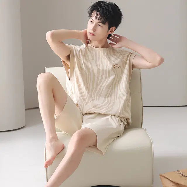 芬腾可安 亲肤韩版轻盈休闲大学生百搭显瘦轻便带胸垫时尚舒适外出宿舍都可穿的家居服睡衣套装 男女同款