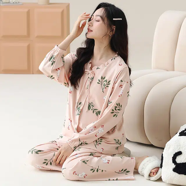 芬腾可安 外出可穿柔软舒适休闲春秋哺乳期可穿的月子家居服睡衣套装 女款