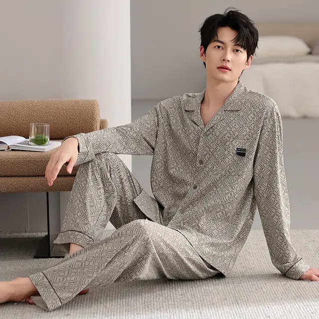 芬腾可安 秋冬外出可穿的加厚保暖舒适开衫透气不闷亲肤简约家居服睡衣套装 男款