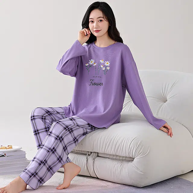芬腾可安 家居服韩版经典简约带固定胸垫一体式轻熟风柔软亲肤外出可穿睡衣套装 女款