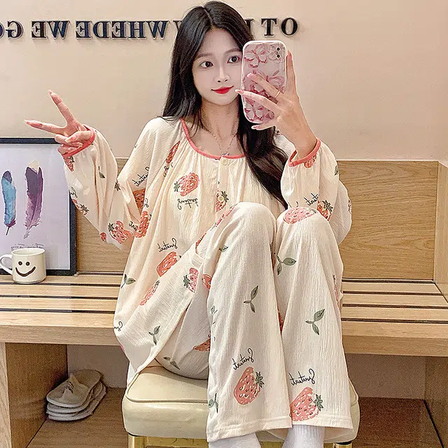 芬腾可安 可外穿的简约春秋杯垫一体家居服睡衣套装 女款