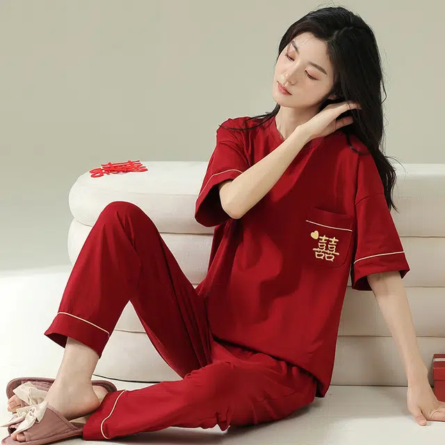 芬腾可安 设计感春夏季套头情侣款时尚舒适亲肤细腻家居服睡衣套装 女款