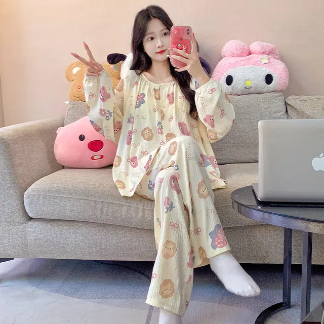 芬腾可安 可外穿柔软一体式亲肤带胸垫家居服睡衣套装 女款