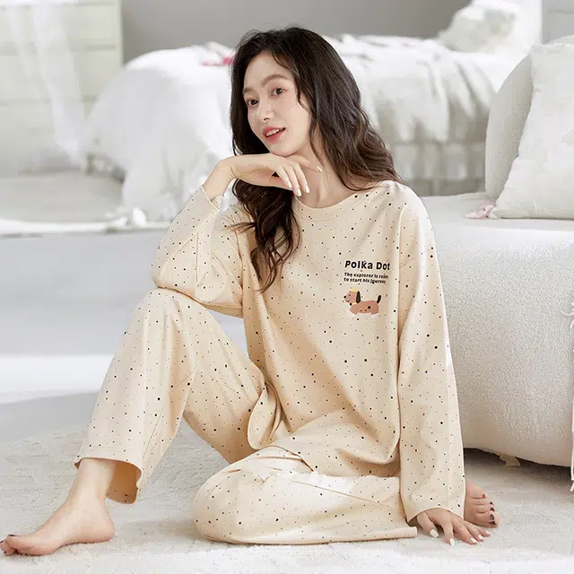 芬腾可安 春秋季简约纯棉设计感显瘦遮肉少女感家居服睡衣套装 女款