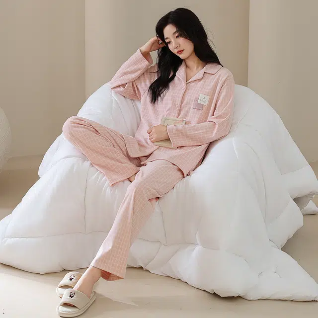 芬腾可安 秋冬季精致浅色系加厚亲肤情侣款显瘦设计感家居服睡衣套装 女款