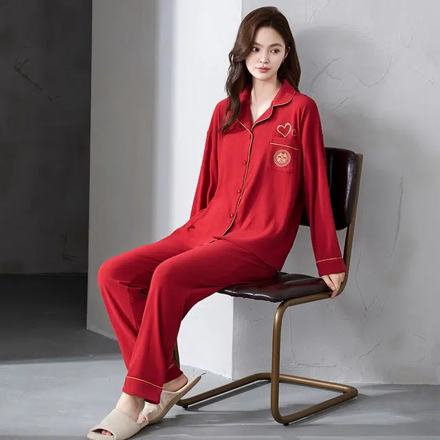 芬腾可安 喜庆秋冬季情侣款亲肤显瘦保暖柔软舒适家居服睡衣套装 女款