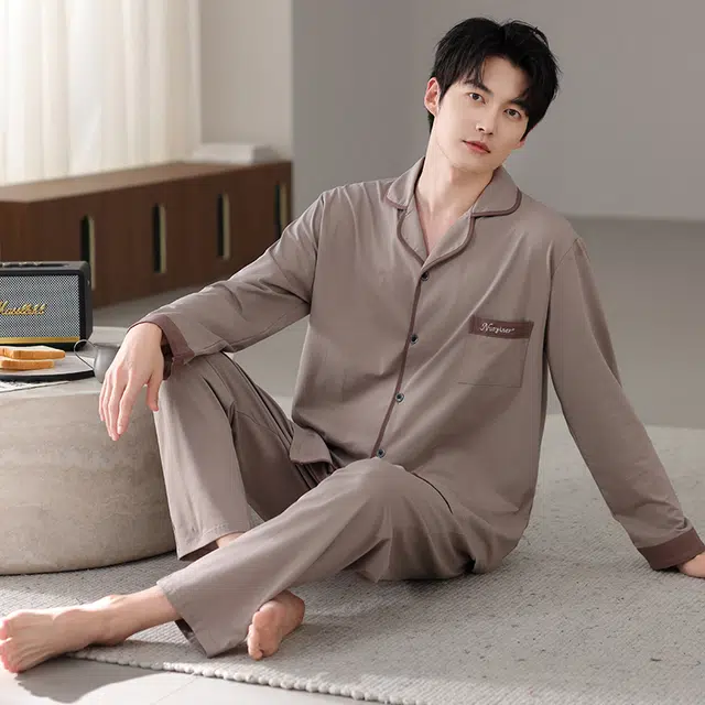 芬腾可安 秋冬外出可穿的加厚保暖舒适透气亲肤简约家居服睡衣套装 男款