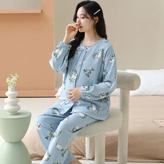 芬腾可安 外出可穿柔软舒适春秋哺乳期可穿月子家居服睡衣套装 女款
